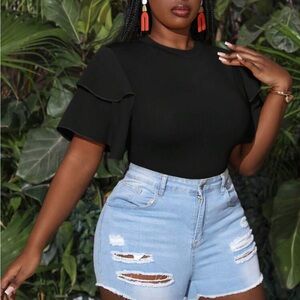 Elegant Black Ruffle Sleeve Bodysuit